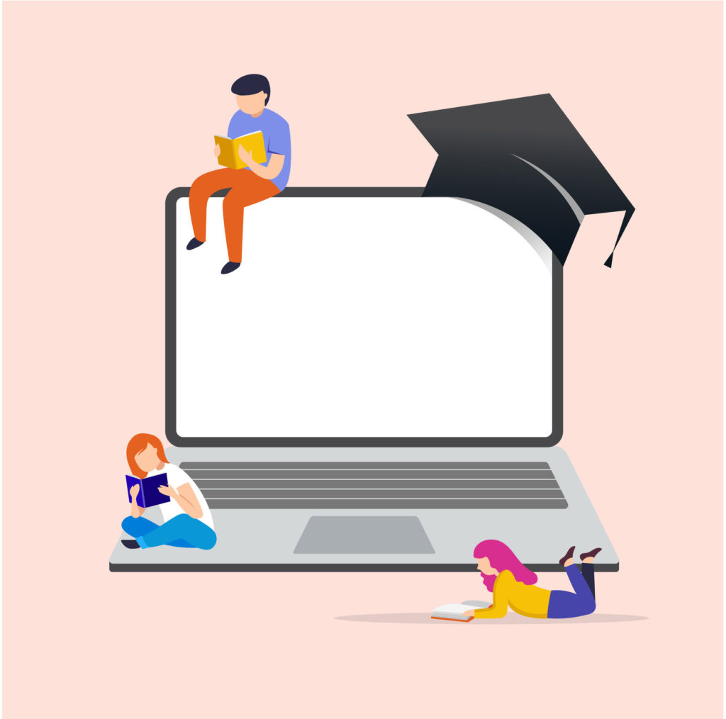 E-learning, online education at home. Modern vector illustration